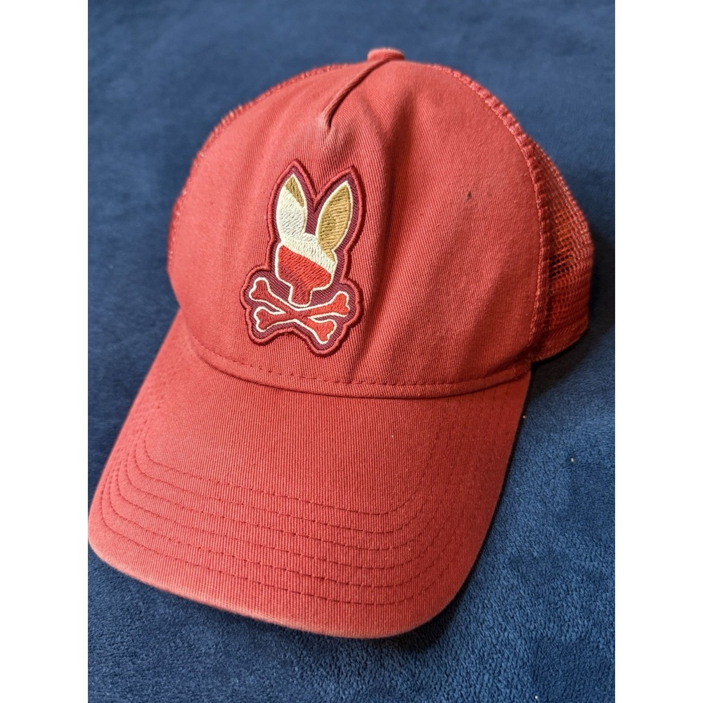 Psycho Bunny Dante Trucker Hat Mens One Size Red Snapback Mesh Cap